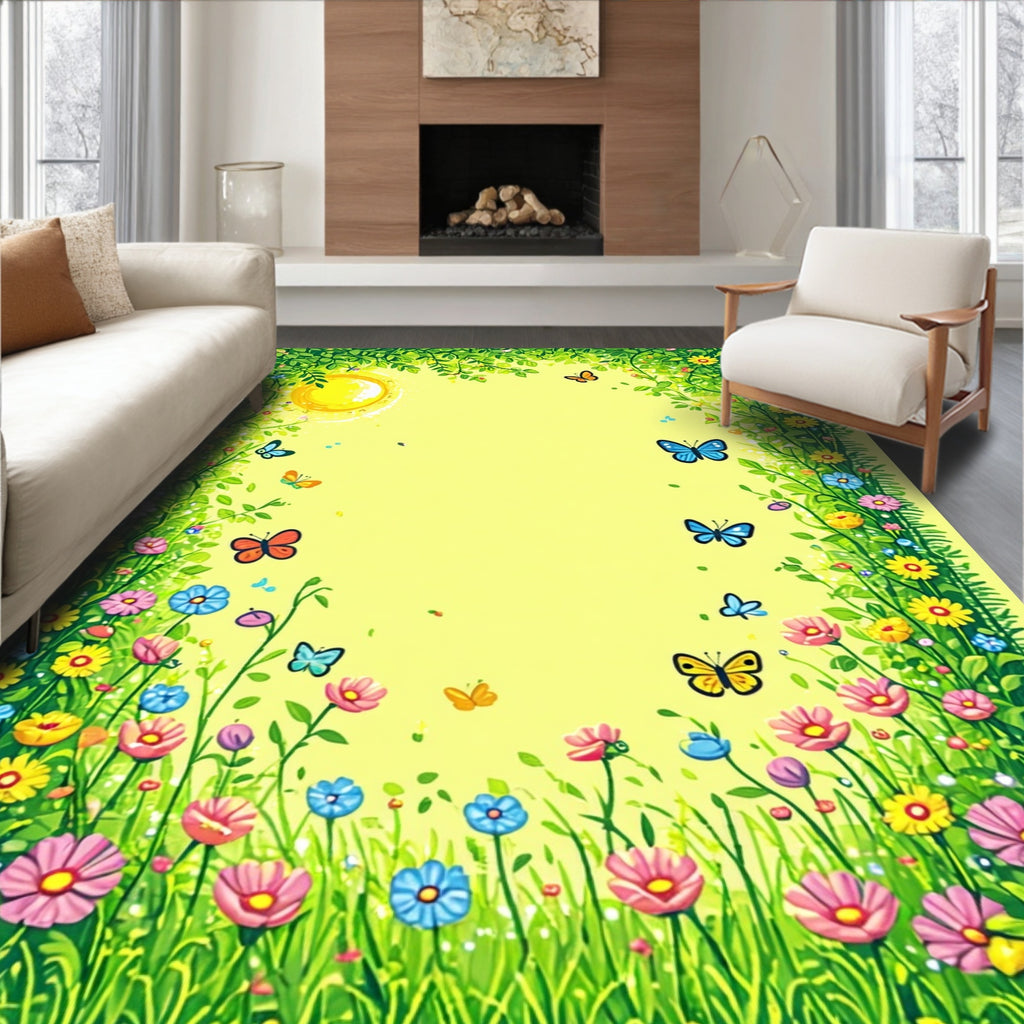 Whimsical Garden With Butterflies And Sun Rug