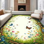 Enchanted Meadow Butterfly Floral Vine Pattern Rug