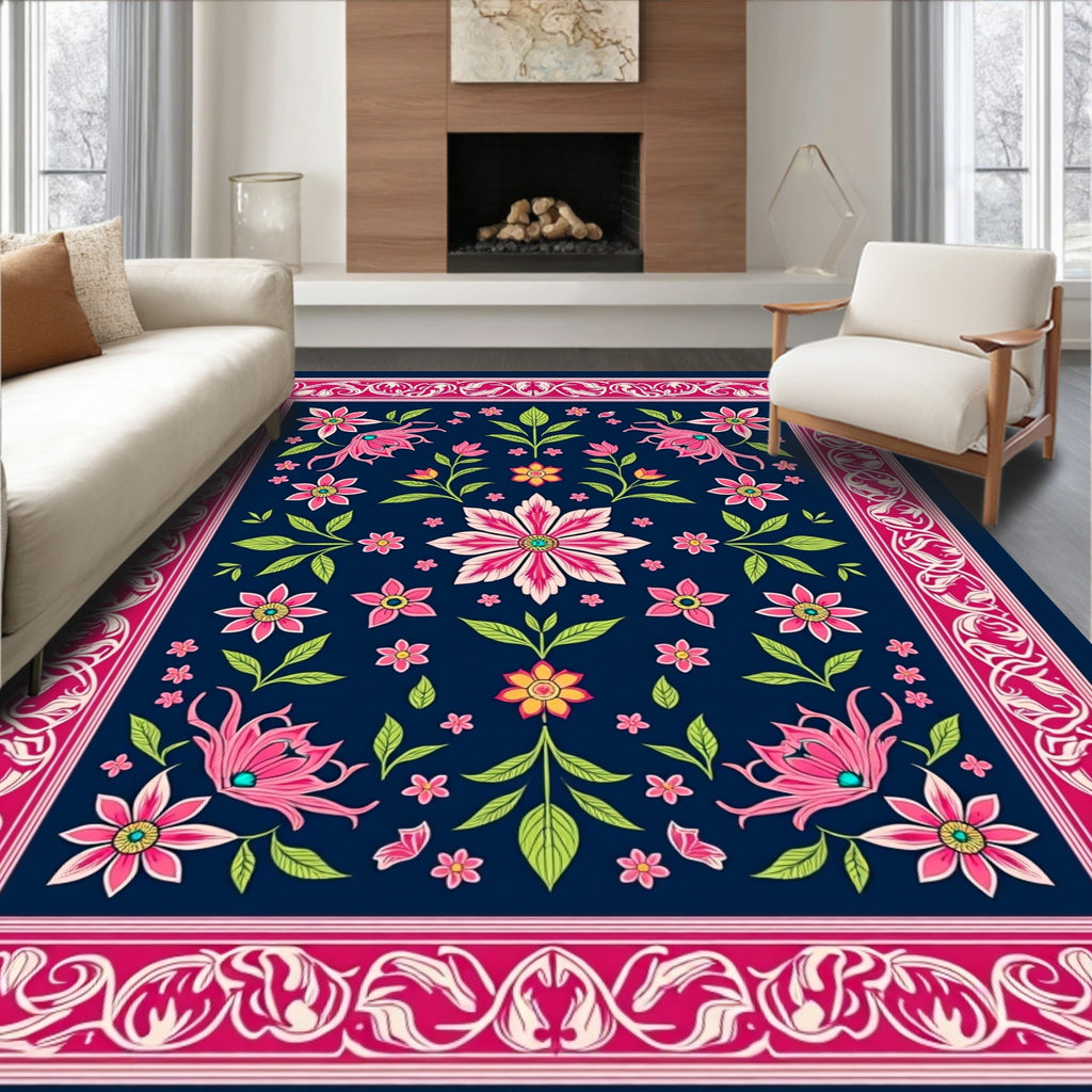 Elegant Floral Design with Border Rug