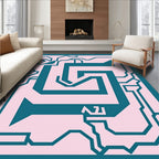 Teal Circuit Board Pattern Rug