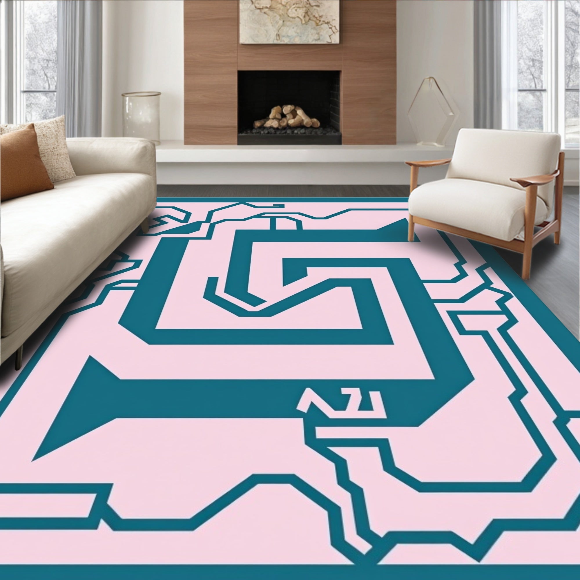 Teal Circuit Board Pattern Rug