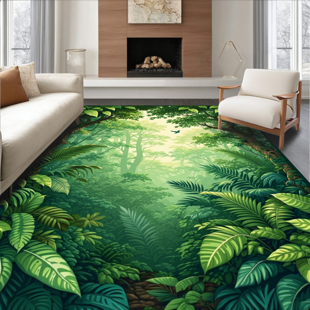 Lush Tropical Forest Canopy Pattern Rug
