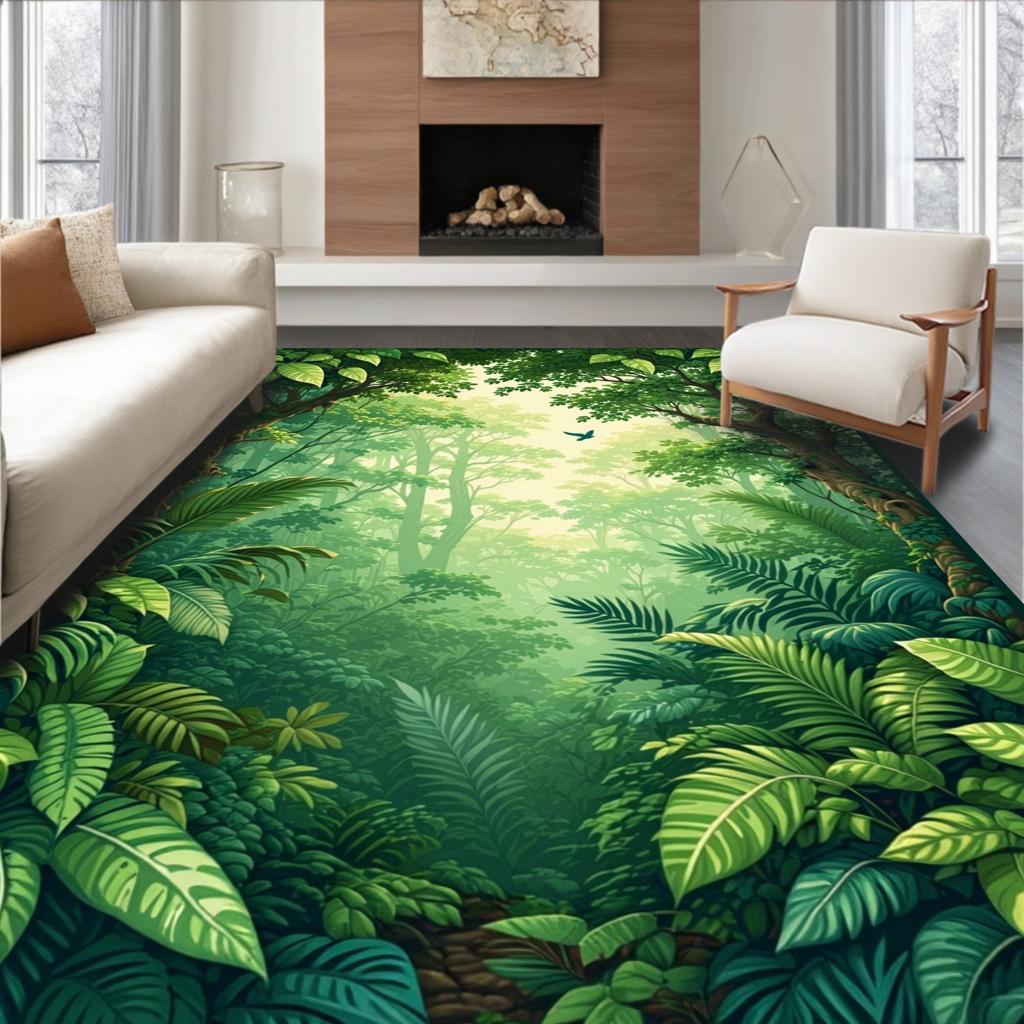 Lush Tropical Forest Canopy Pattern Rug