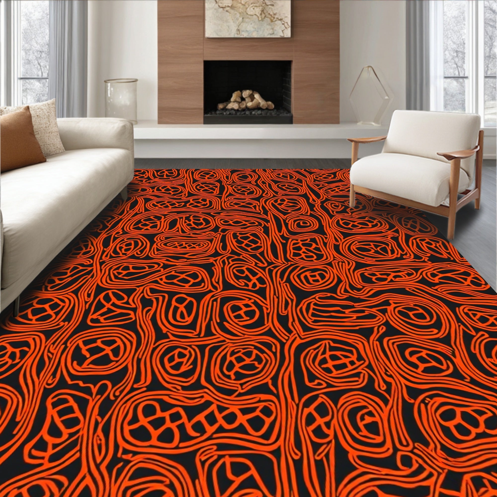 Abstract Organic Orange Swirl Pattern Rug
