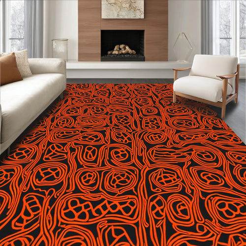 Abstract Organic Orange Swirl Pattern Rug
