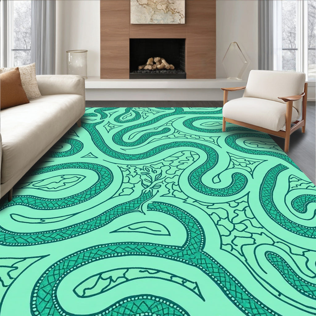 Teal Snake Swirl Pattern Rug