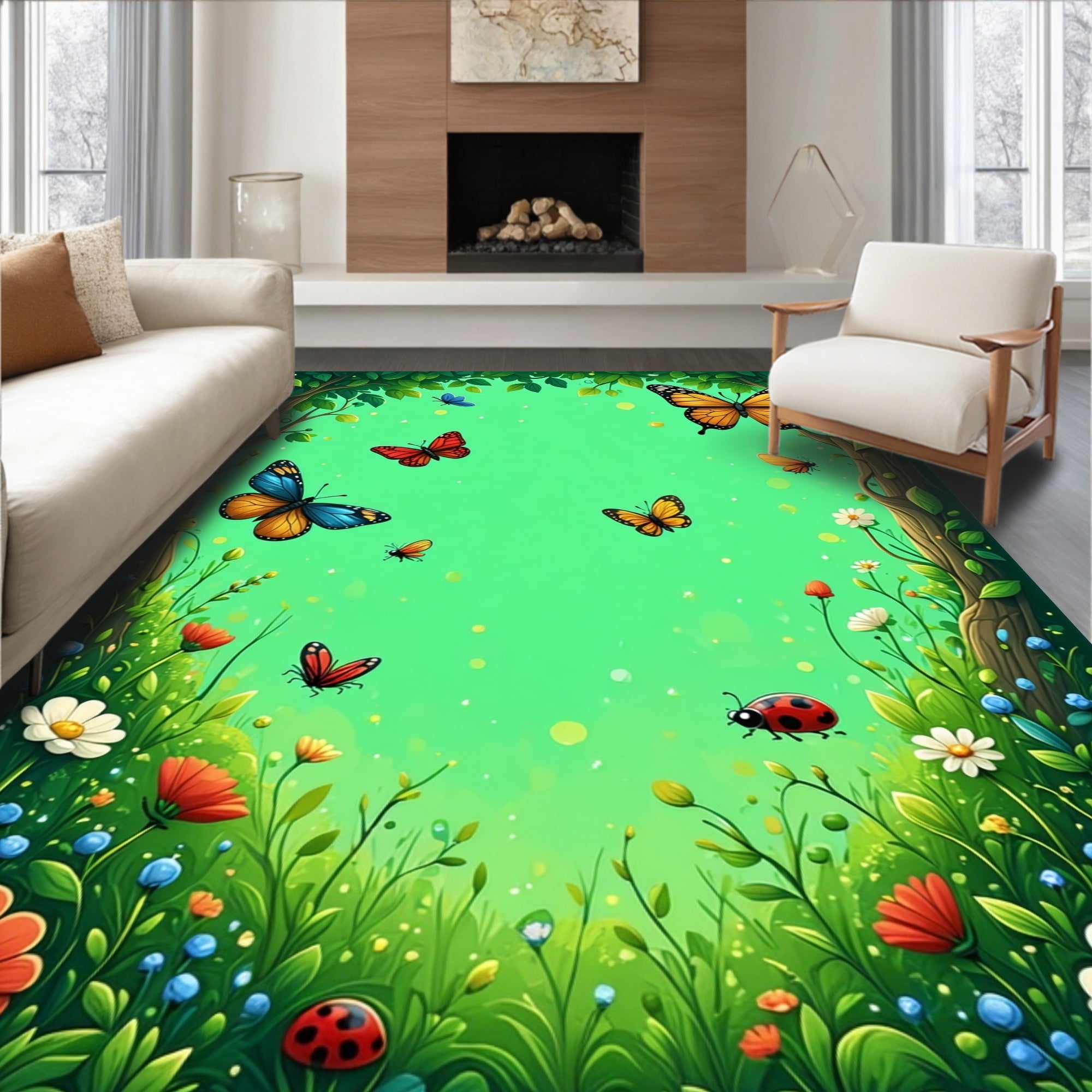 Whimsical Butterfly Garden Pattern Rug