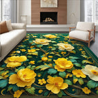 Lush Yellow Floral Vine Pattern Rug