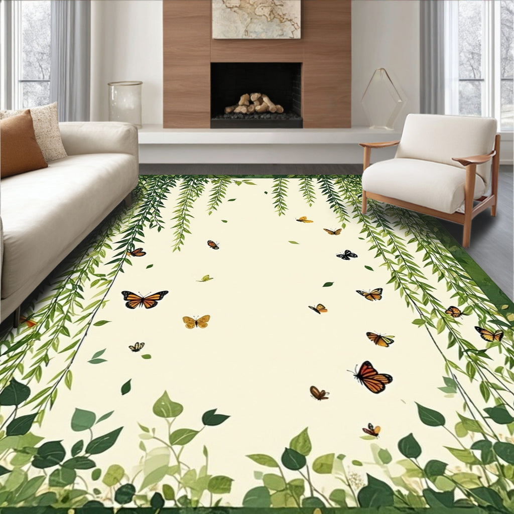 Whimsical Willow Branches Butterfly Pattern Rug