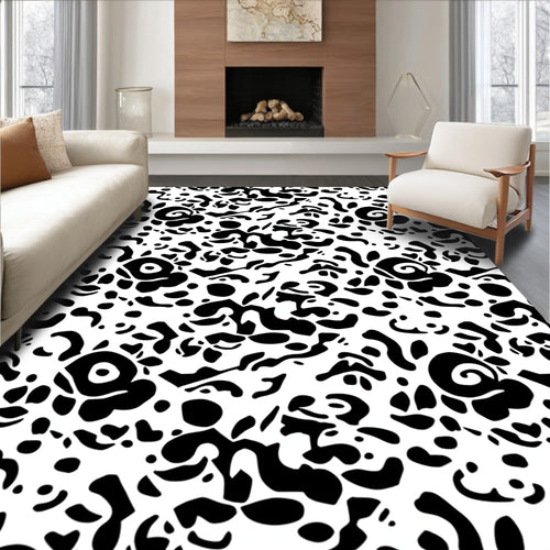 Abstract Black And White Floral Pattern Rug