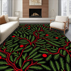 Vibrant Red Berries Evergreen Branches Rug