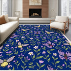 Navy Floral Moth Pattern Rug