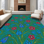 Peacock Floral Emerald Garden Pattern Rug