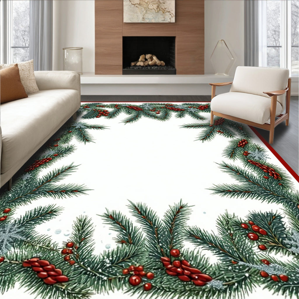 Festive Evergreen Pinecone Berry Swag Rug