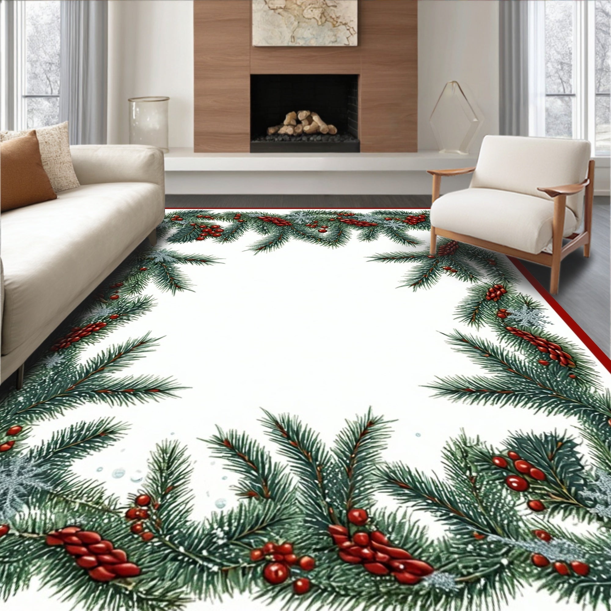 Festive Evergreen Pinecone Berry Swag Rug