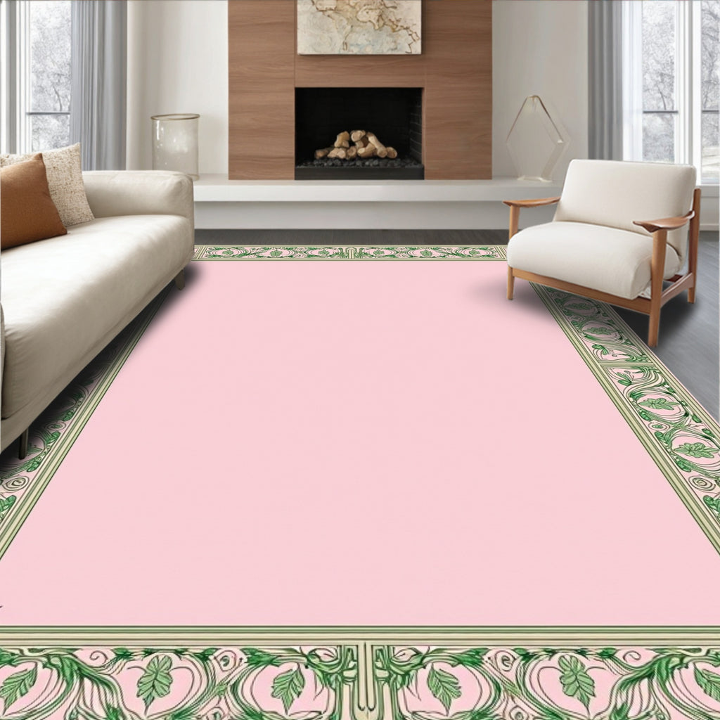 Art Nouveau Green Floral Frame Rug