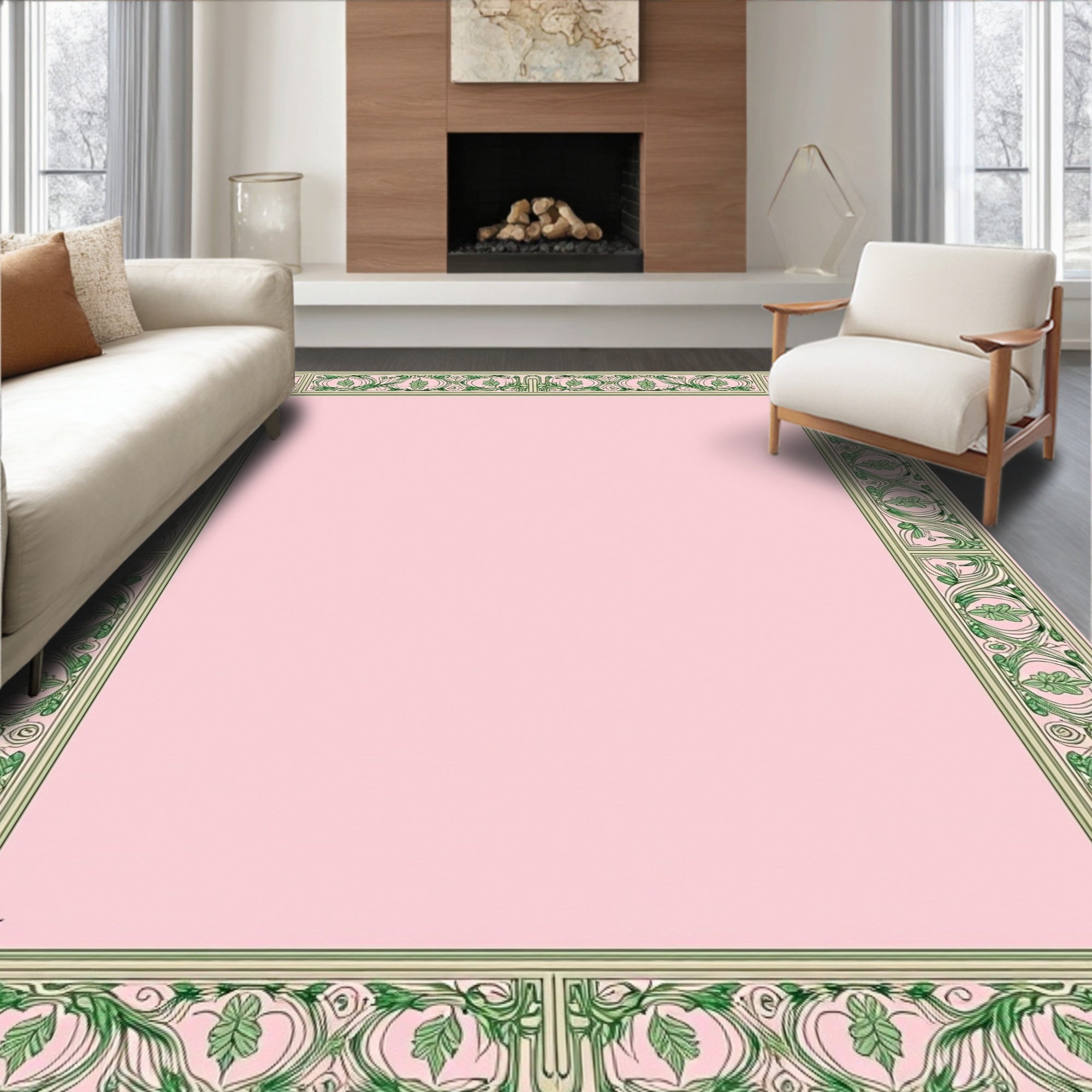 Art Nouveau Green Floral Frame Rug