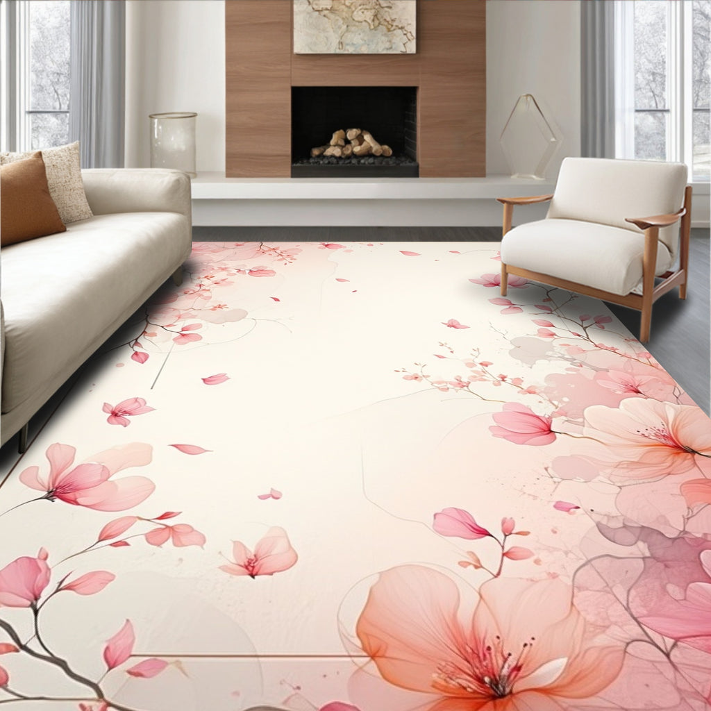 Delicate Pink Floral Watercolor Design Rug