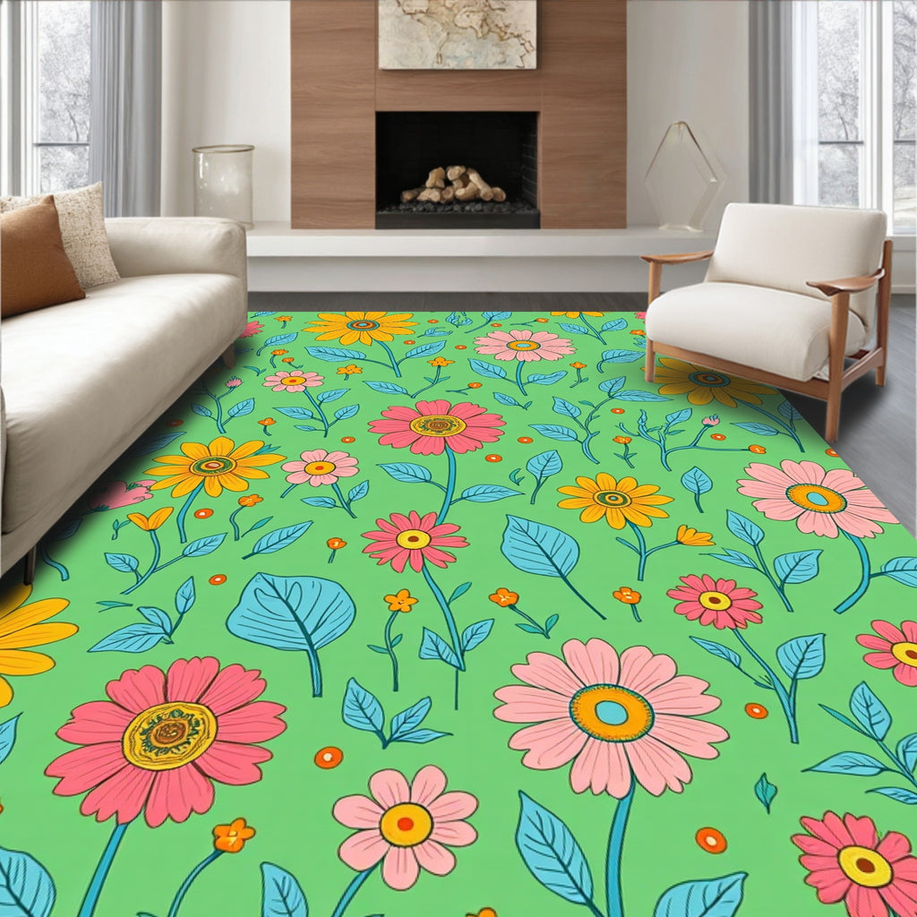 Bright Floral Leaf Pattern Design Rug