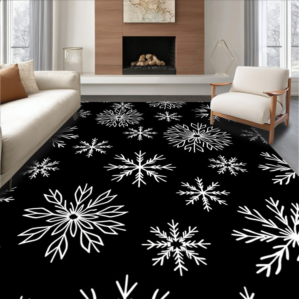 Winter White Snowflake Collage Rug