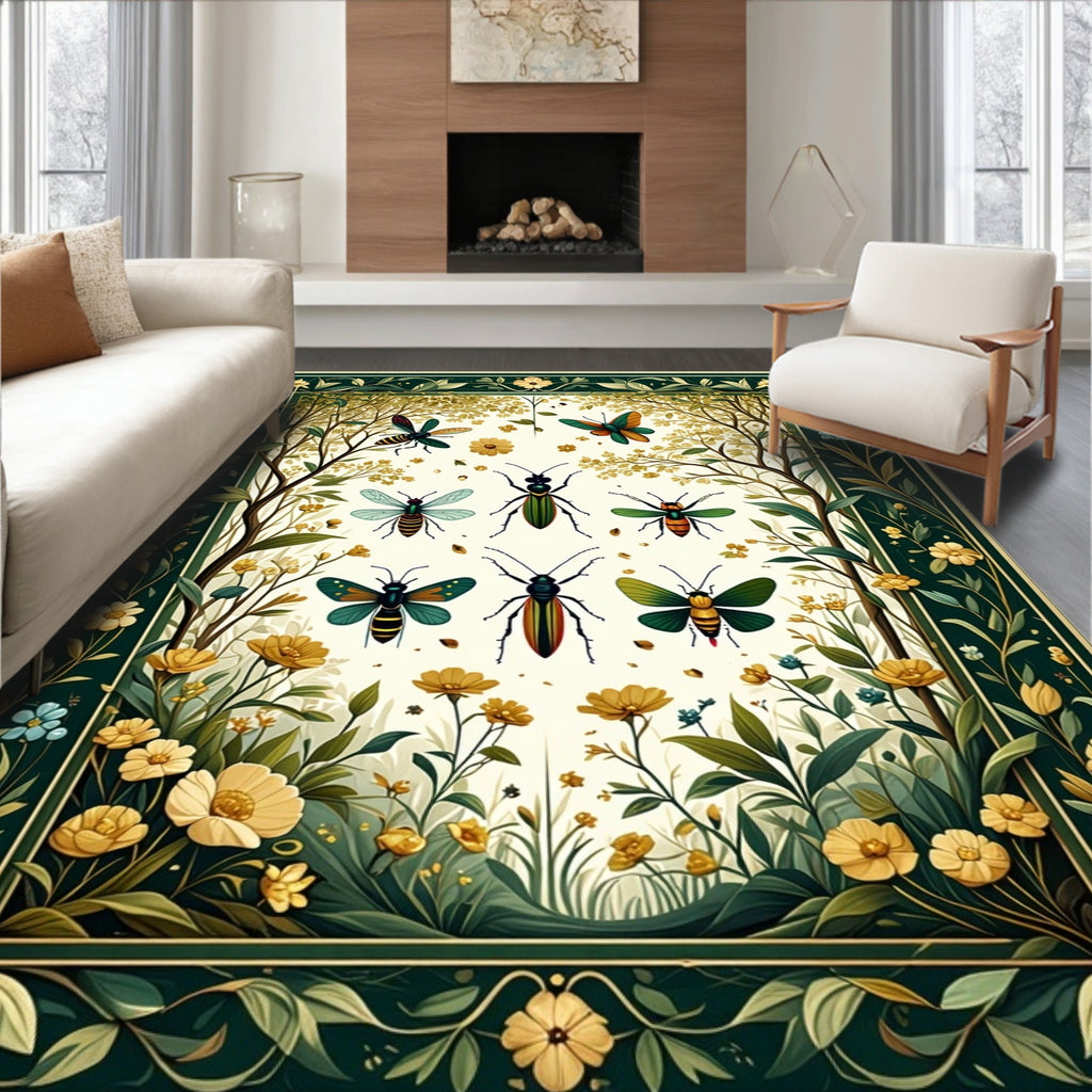 Whimsical Insects and Floral Border Rug