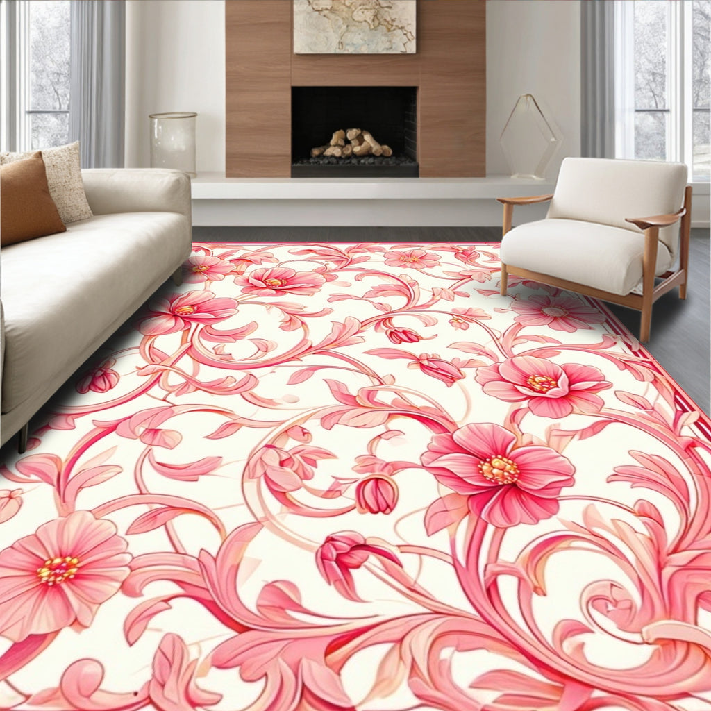 Gilded Pink Floral Vine Pattern Rug