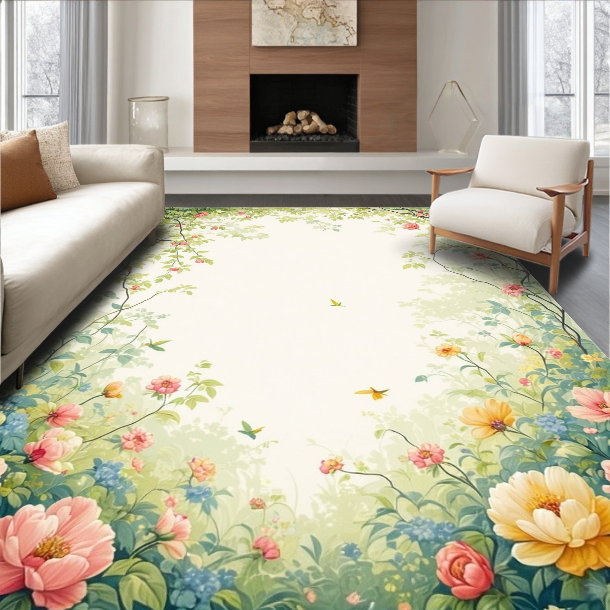 Whimsical Garden Floral Vine Design Rug