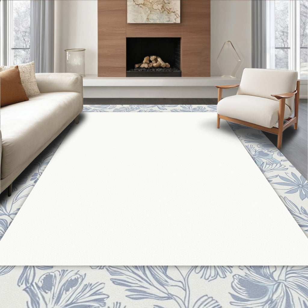 Soft Blue Sketchy Floral Pattern Rug