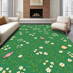 Green Floral Meadow With Birds And Lanterns Rug