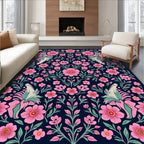 Elegant Pink Floral Symmetry Design Rug