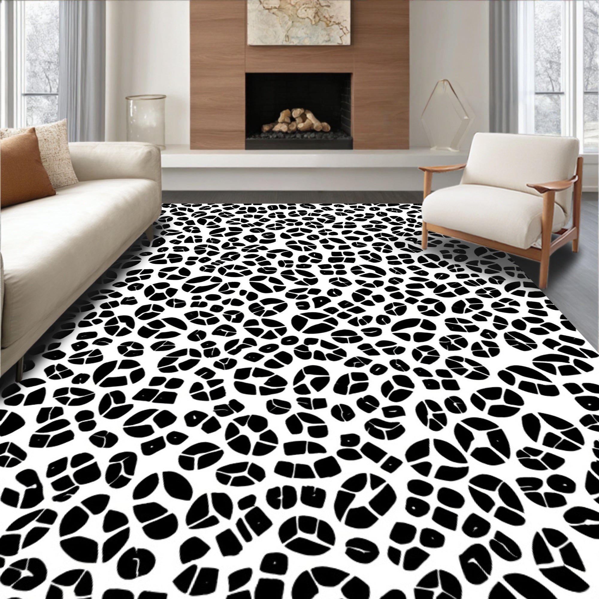 Monochromatic Organic Shape Pattern Rug