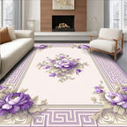 Elegant Lavender Floral Greek Key Rug