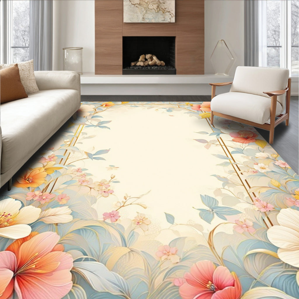 Pastel Floral Garden Pattern Rug
