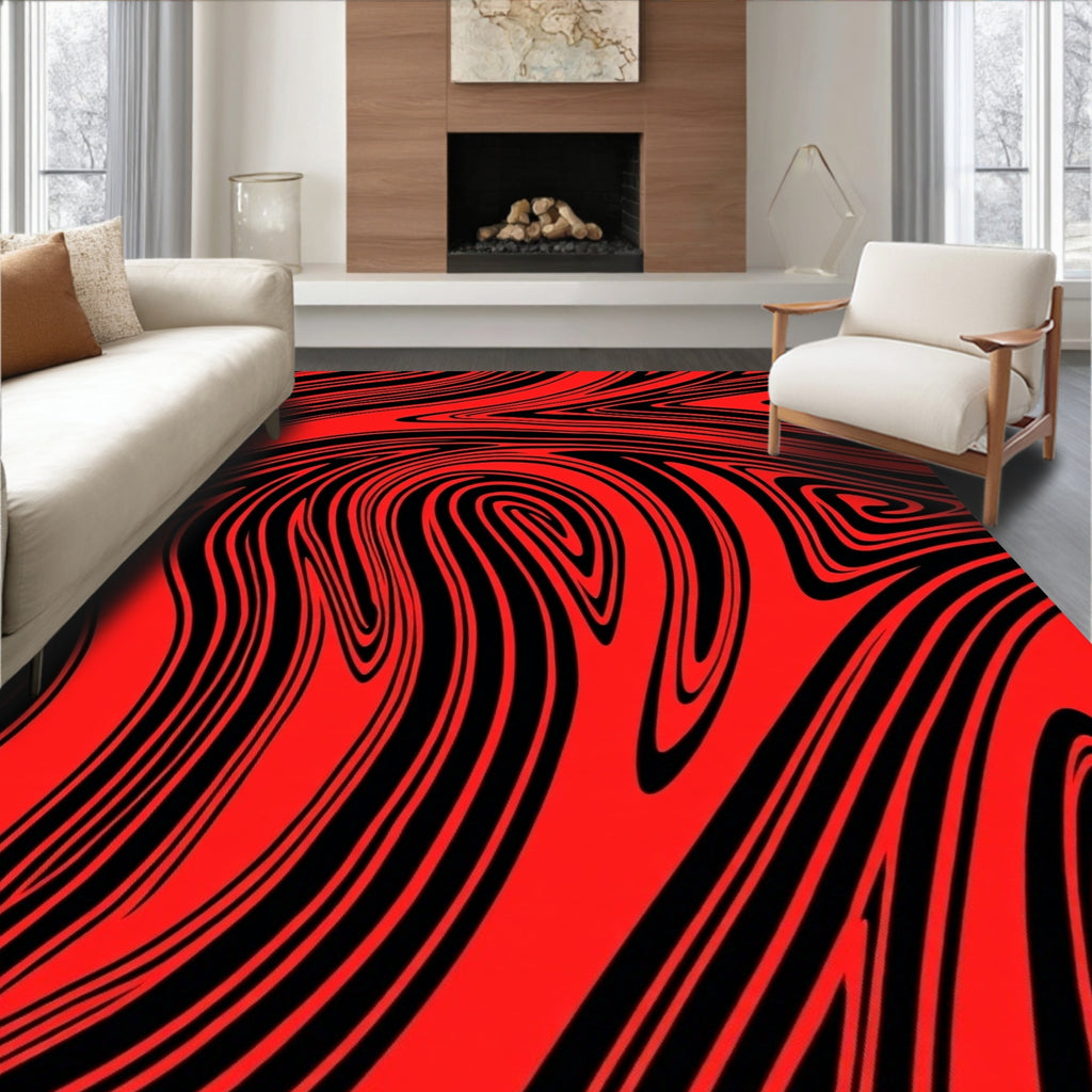 Bold Red and Black Swirl Design Rug