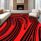 Bold Red and Black Swirl Design Rug