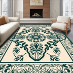 Deep Teal Floral Medallion Border Rug