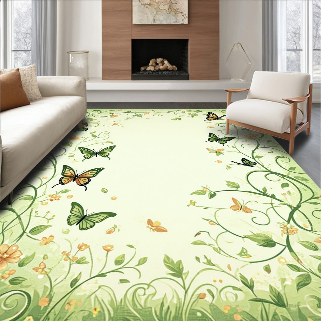 Whimsical Garden Butterfly Vine Design Rug