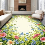 Vibrant Floral Garden Whimsical Butterflies Rug