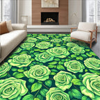 Lush Green Rose Floral Pattern Rug