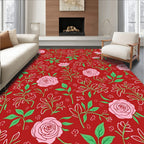 Red Floral Botanical Outline Design Rug