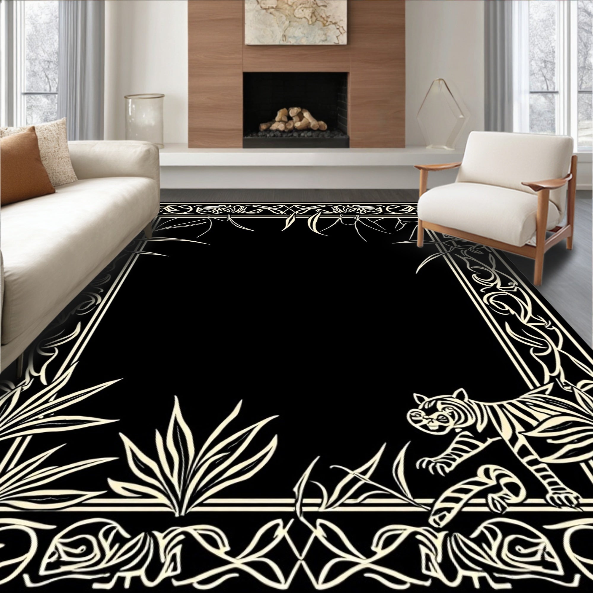 Jungle Tiger Floral Frame Design Rug