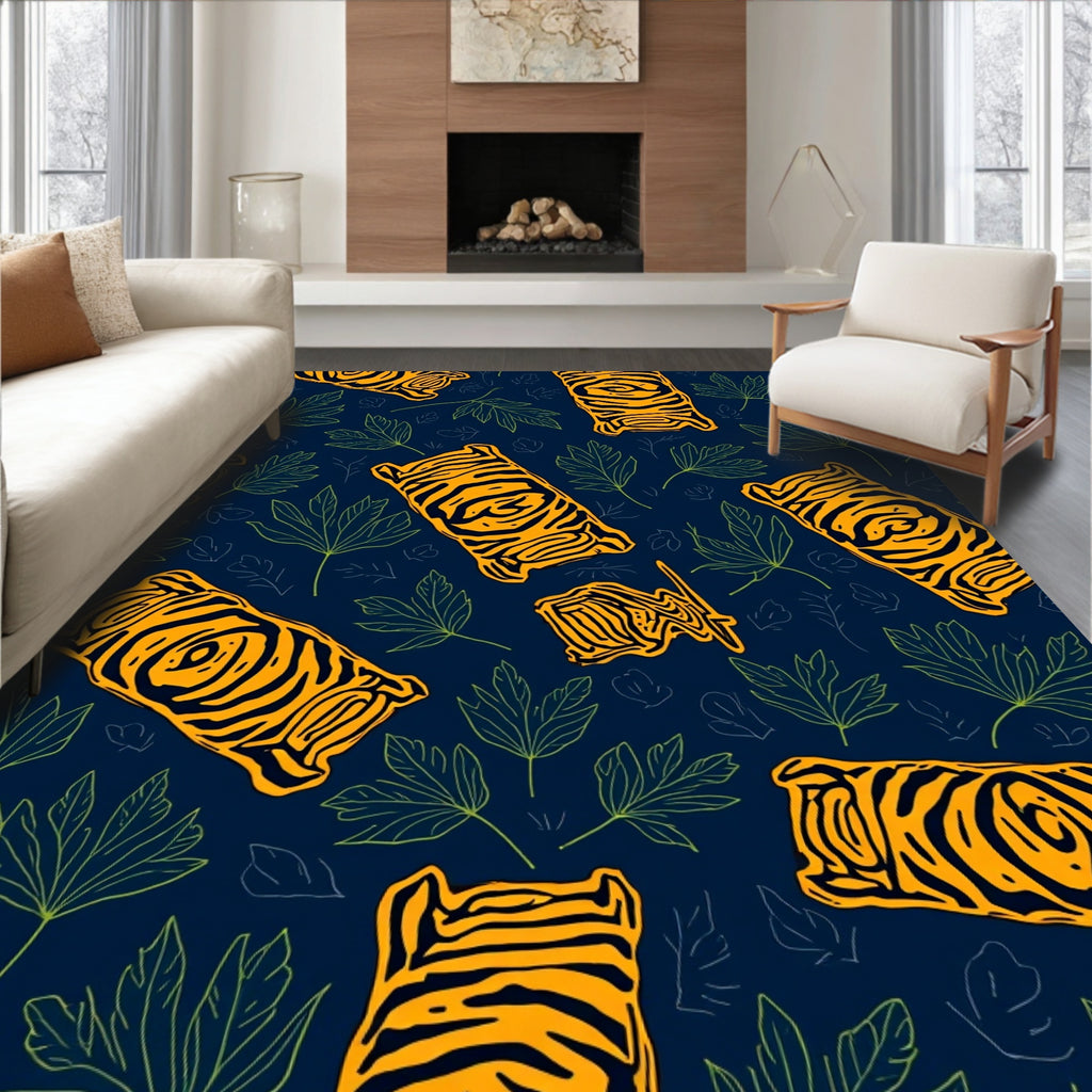 Bold Tiger Stripe Leaf Pattern Rug