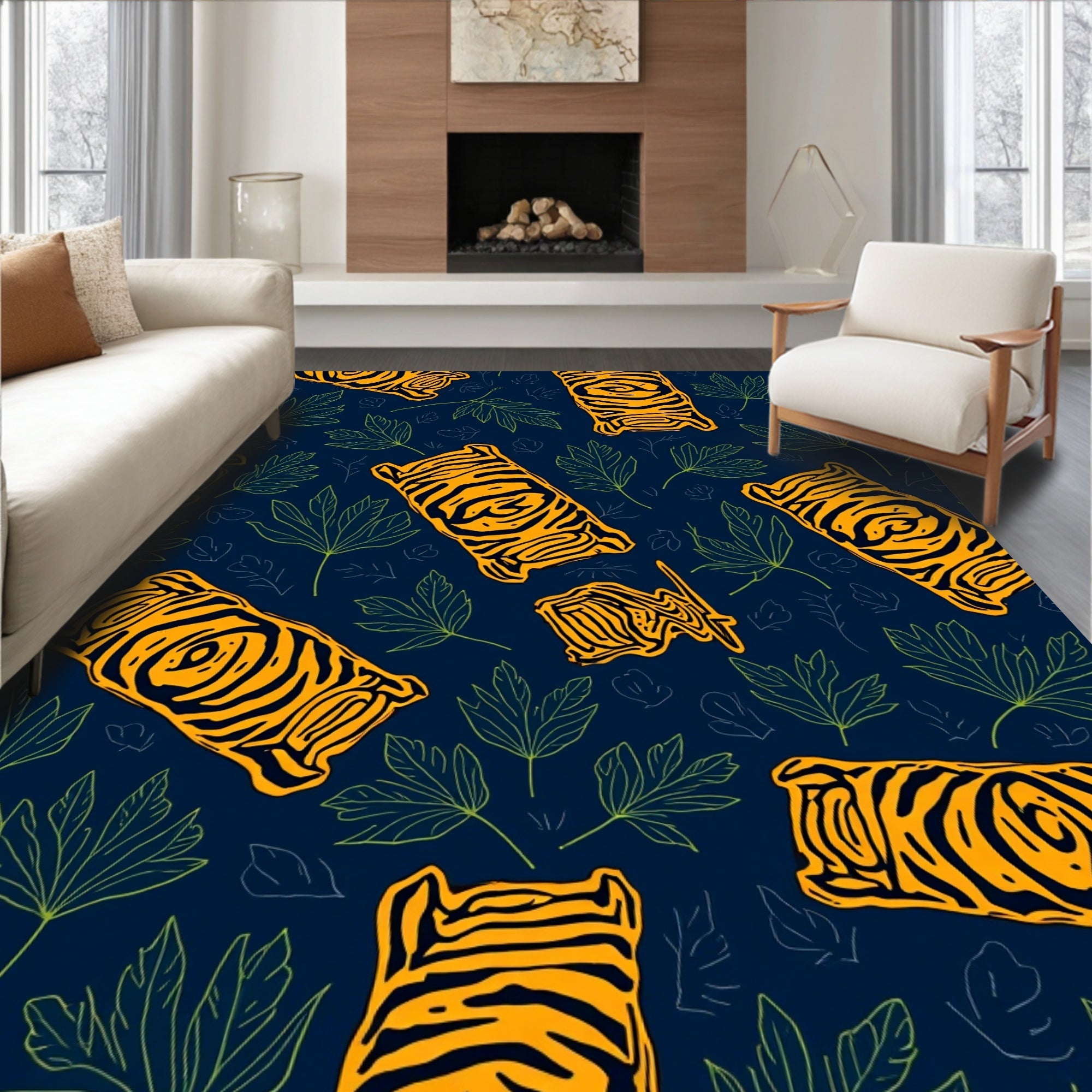 Bold Tiger Stripe Leaf Pattern Rug