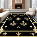 Elegant Black Gold Ornate Pattern Rug