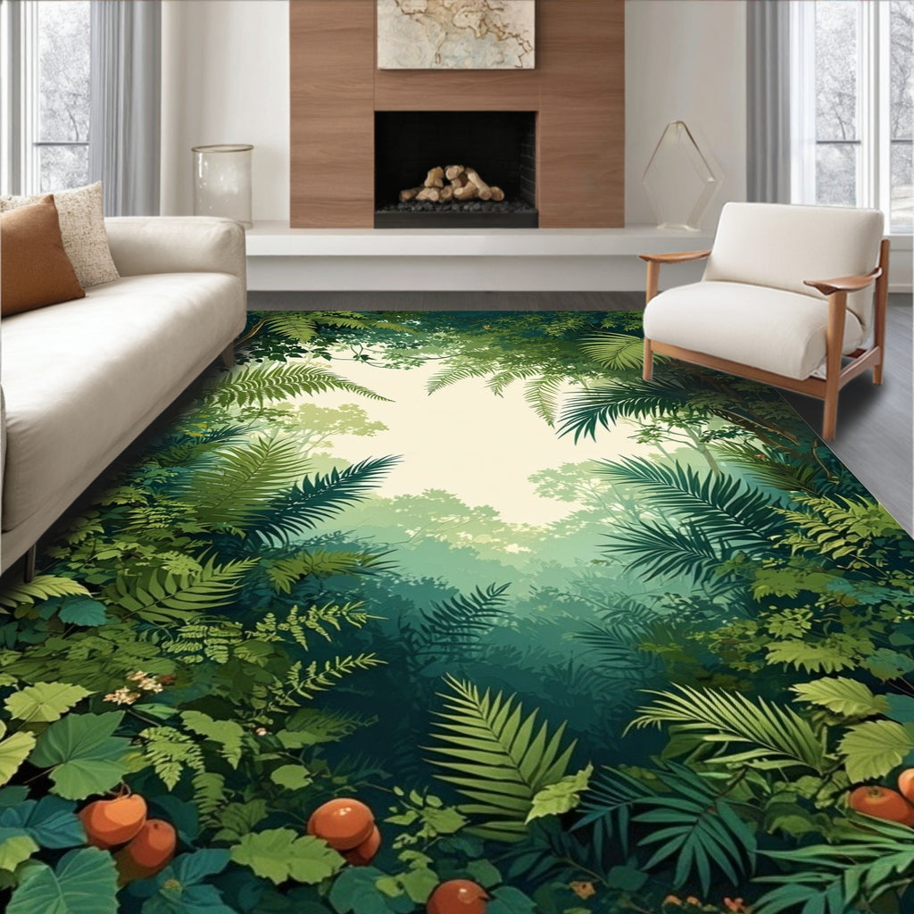 Lush Emerald Jungle Canopy Pattern Rug