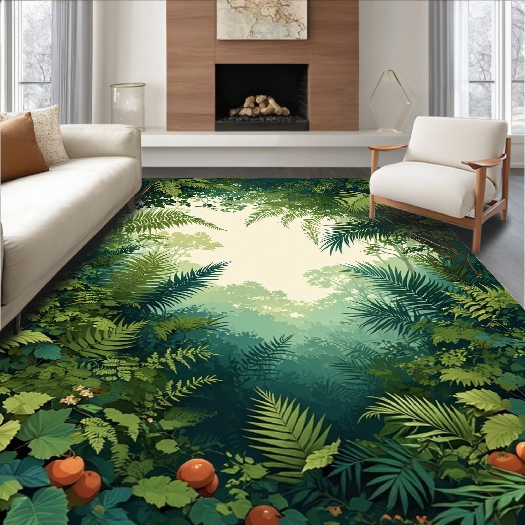 Lush Emerald Jungle Canopy Pattern Rug