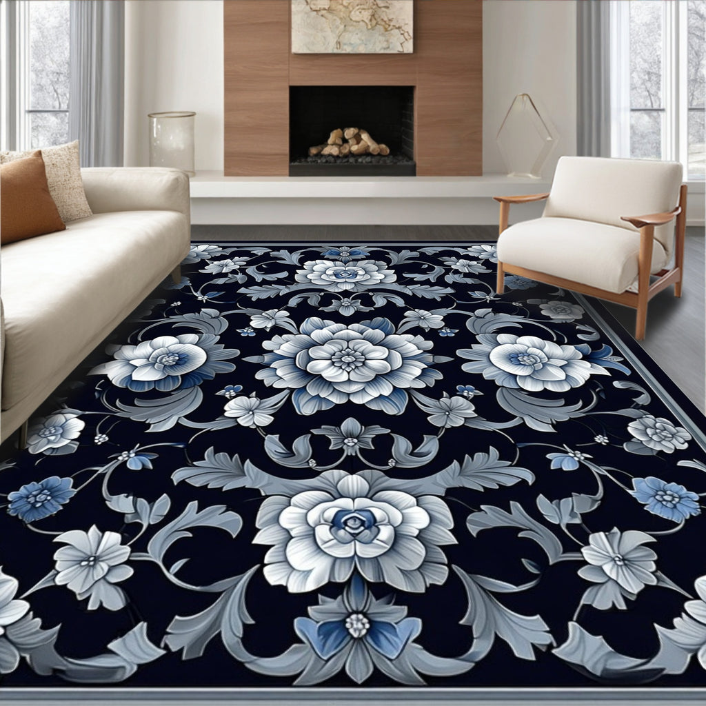 Ornate Floral Pattern With Blue Accents Rug