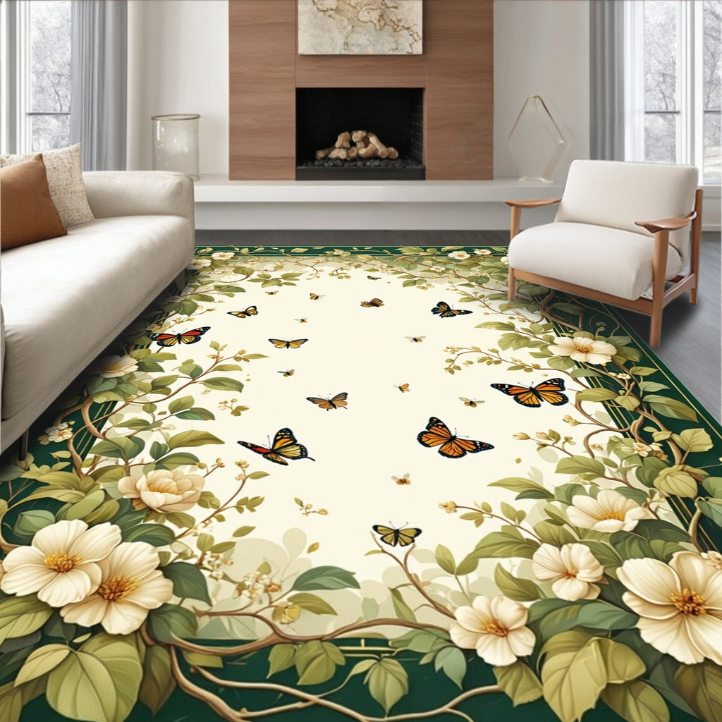Floral Vines and Butterflies Garden Design Rug
