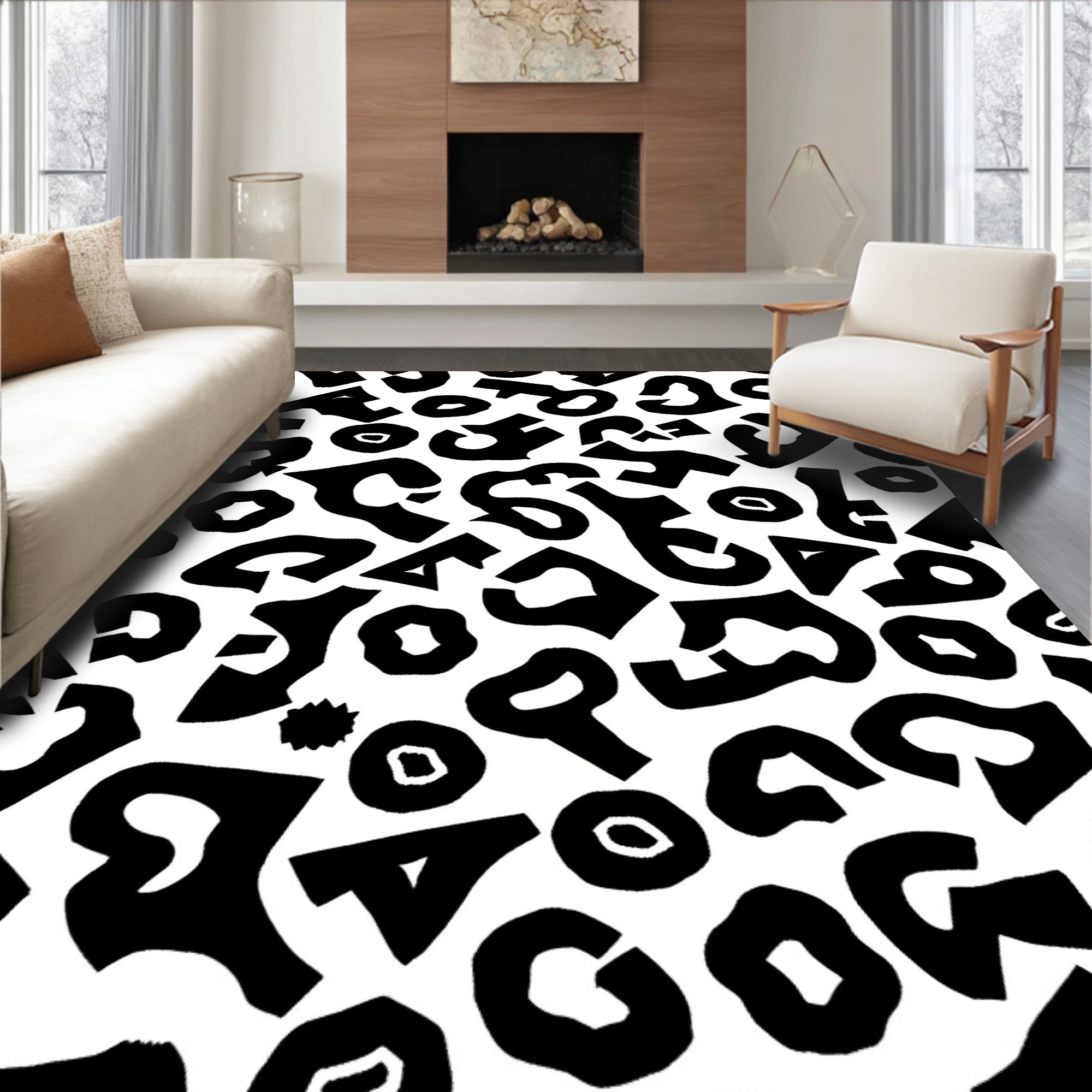 Contemporary Black White Animal Print Rug