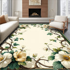 Ornate White Floral Vine Pattern Rug